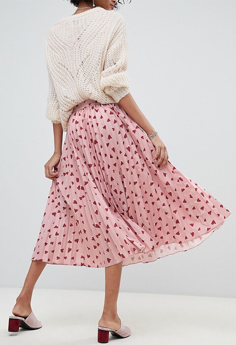 Love heart printed pleated skirt