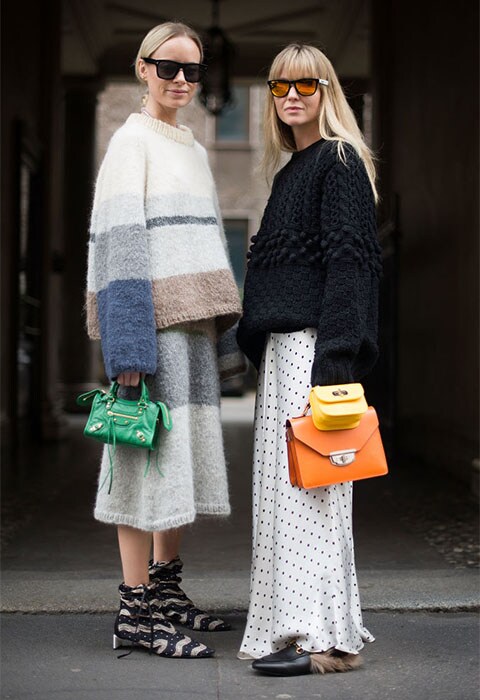 Street stylers wear knits and skirts