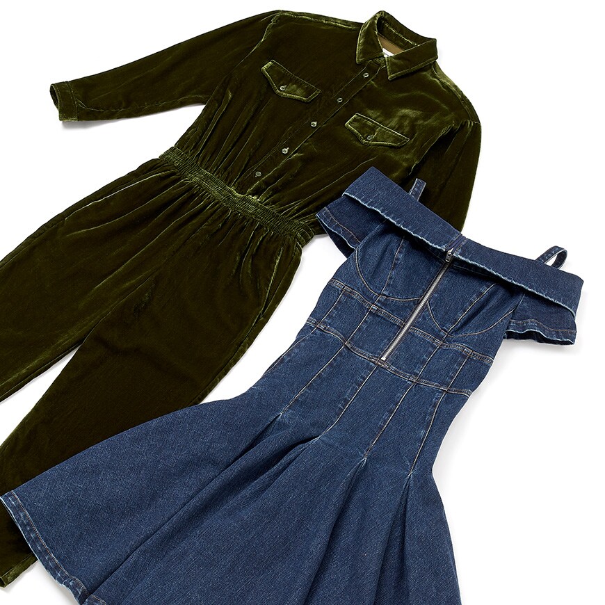 Miss Sixty AW18 collection lands on ASOS with a denim dress and green velvet jumpsuit