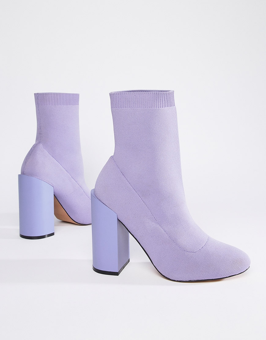 Lilac fabric sock ankle boots from ASOS AW18