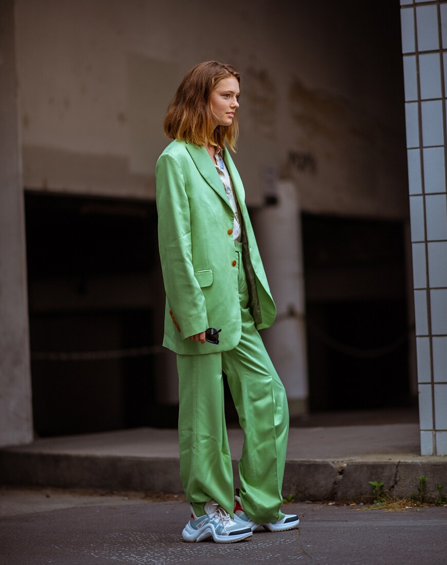 Street styler in a green suit | ASOS Style Feed