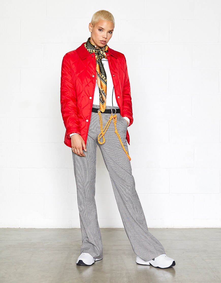 ASOS checked trousers and quilted red jacket - Autumn Winter 2018 trends