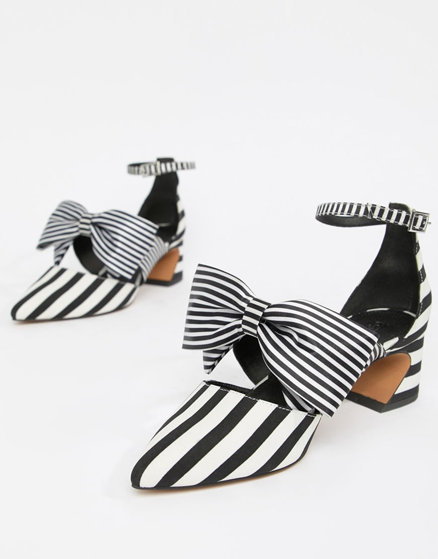ASOS DESIGN Statue black and white bow mid heels $80