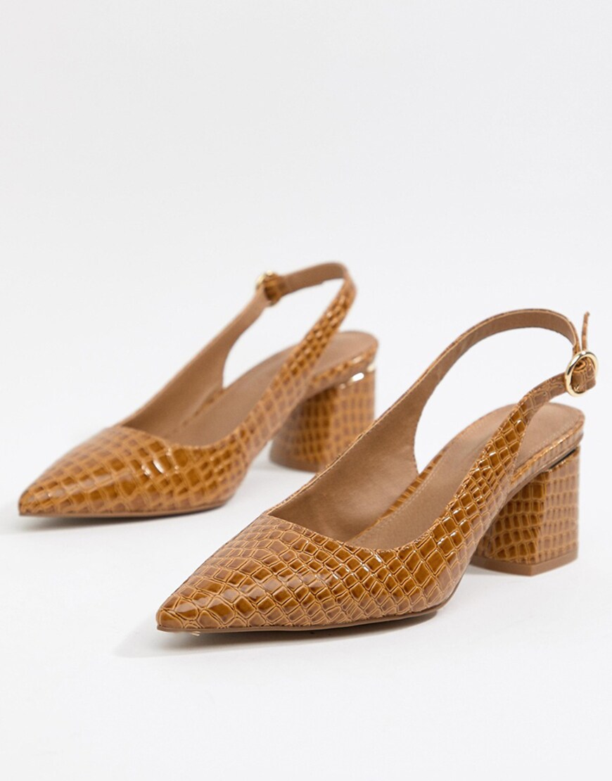 ASOS DESIGN Saucer slingback pointed heels in croc | ASOS Style Feed