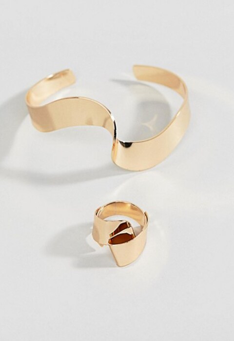 Pack de 2 pulsera y anillo con forma abstracta en dorado de ASOS DESIGN