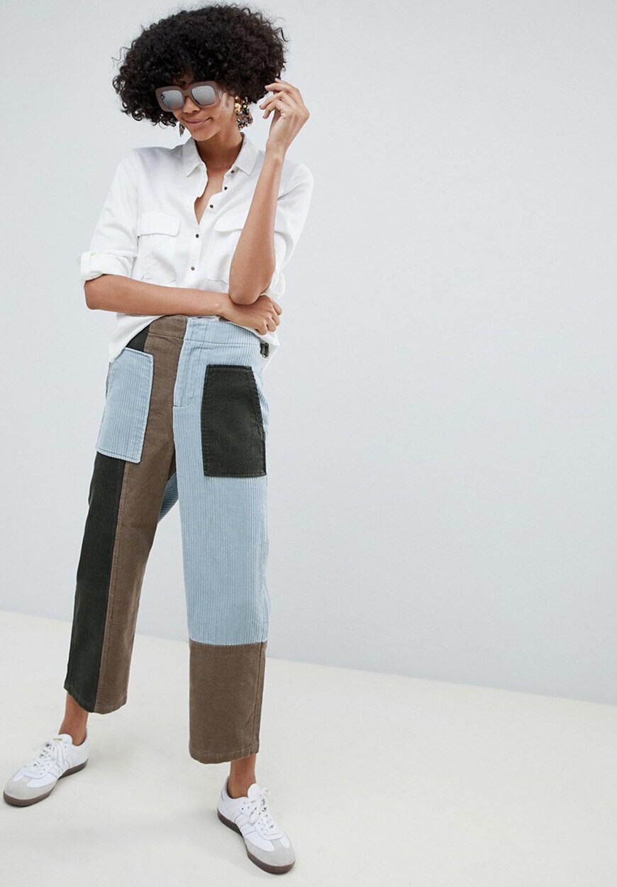 ASOS DESIGN - Pantalon droit en velours côtelé et façon patchwork