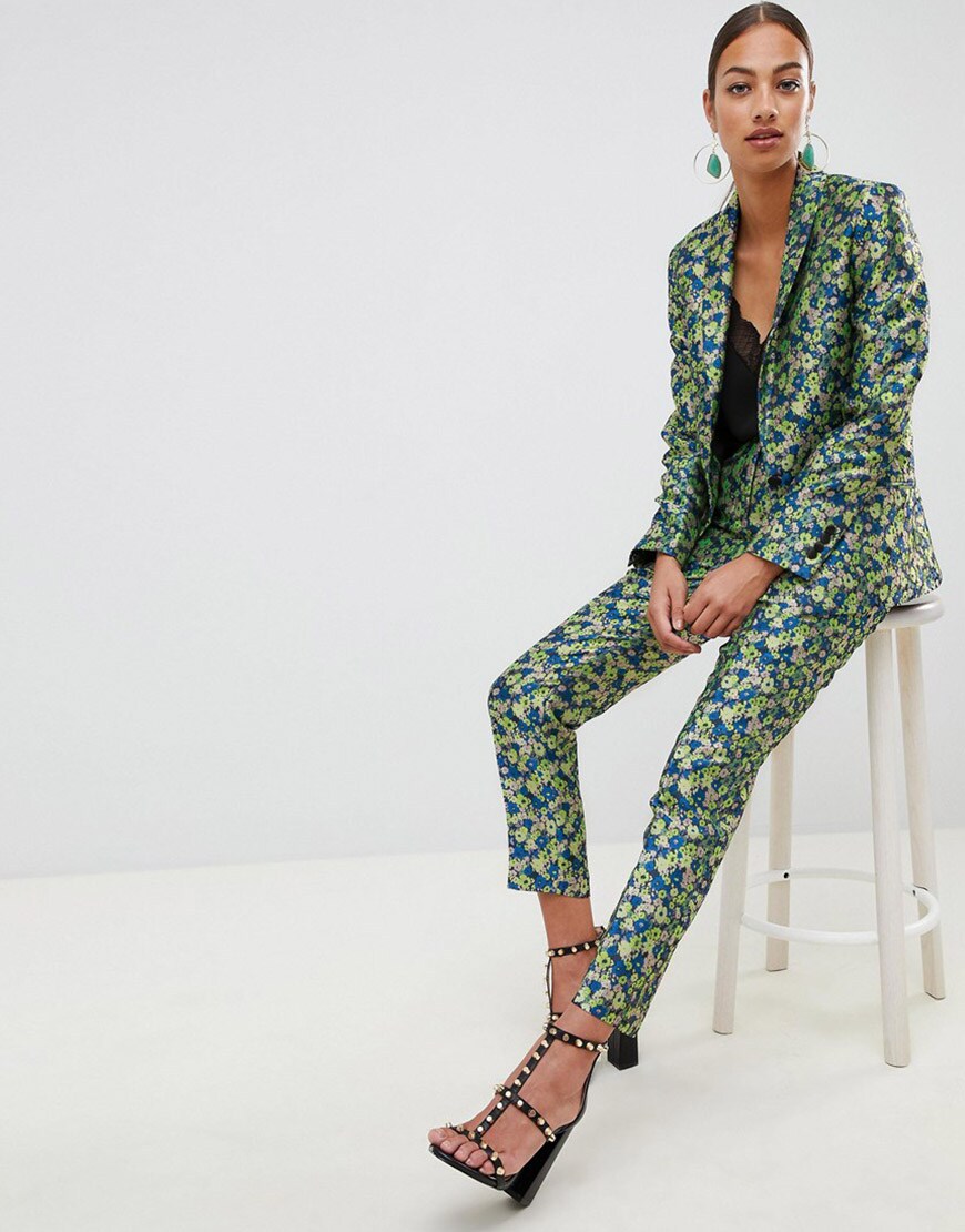 Green ditsy floral brocade jacquard suit from ASOS