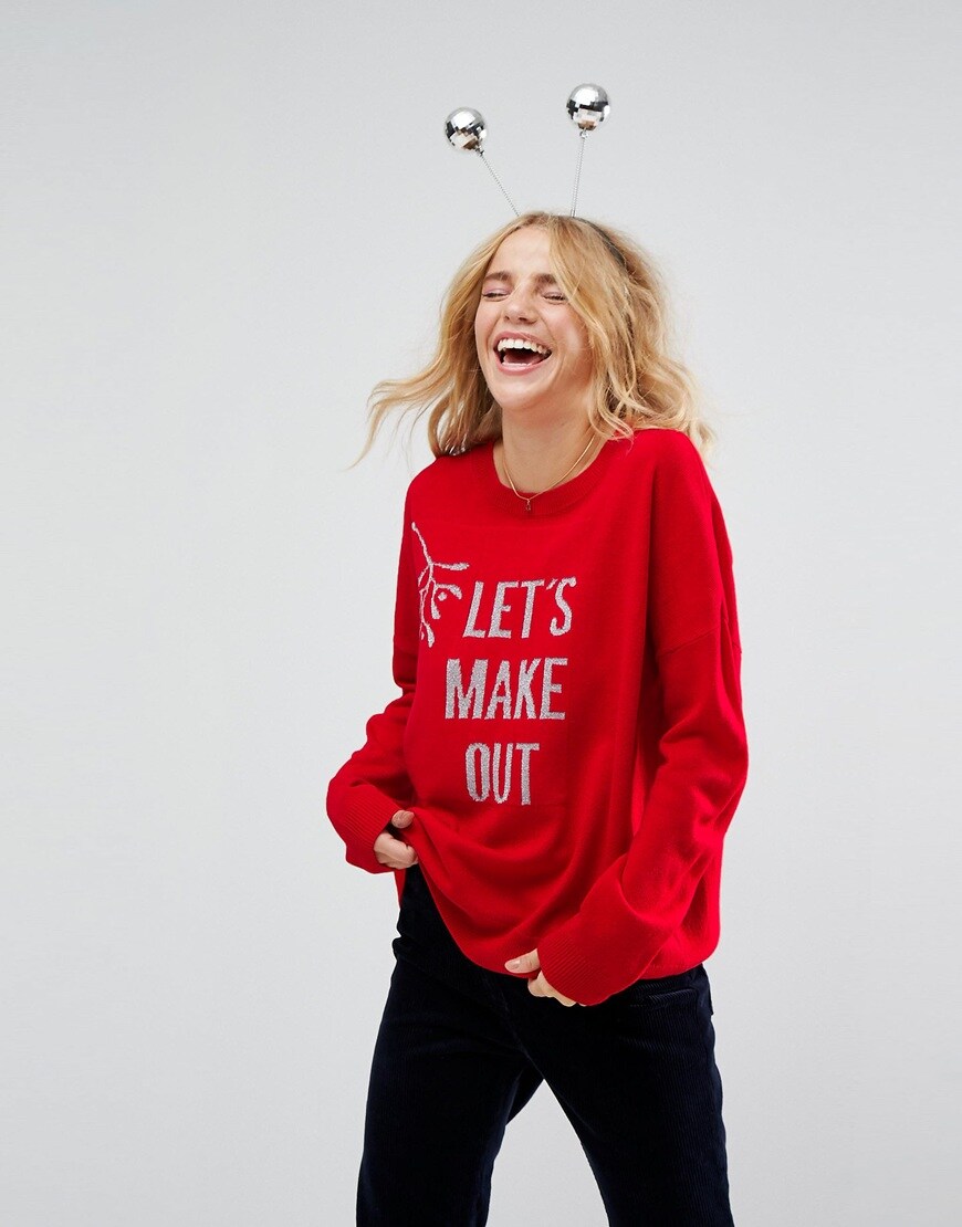 ASOS – Weihnachtspullover mit Let's Make Out-Textprint
