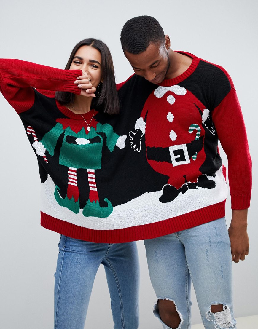 Boohoo – Santa and Elf – Bunter Weihnachtspullover für zwei Personen