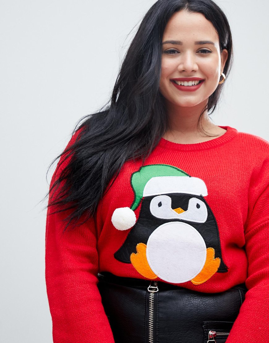 Brave Soul Plus – Weihnachtspullover mit Pinguin-Design
