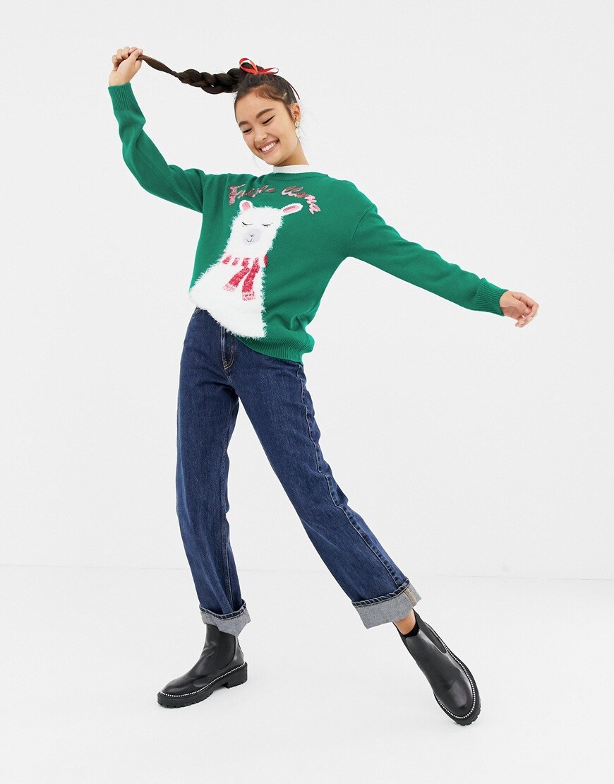 New Look – Pullover mit weihnachtlichem Llama-Design