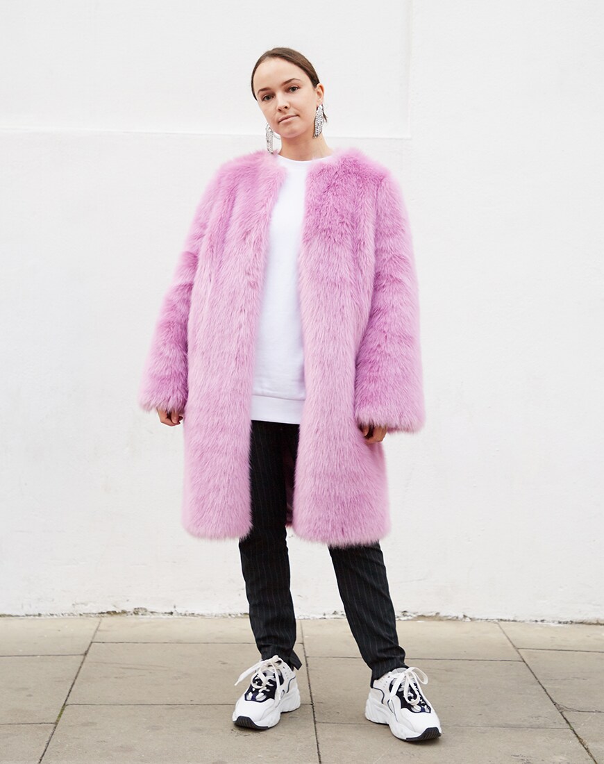 ASOS DESIGN faux fur midi coat with flared sleeve available at ASOS | ASOS Style Feed