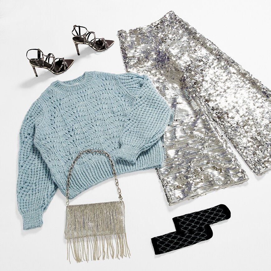 Blue knit and silver sequin trousers available at ASOS | ASOS Style Feed