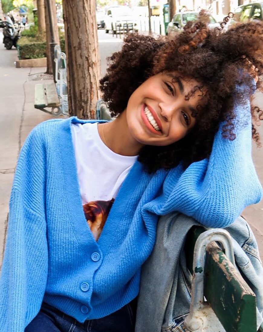 ASOS Insider Syana wears blue cardigan available at ASOS | ASOS Style Feed