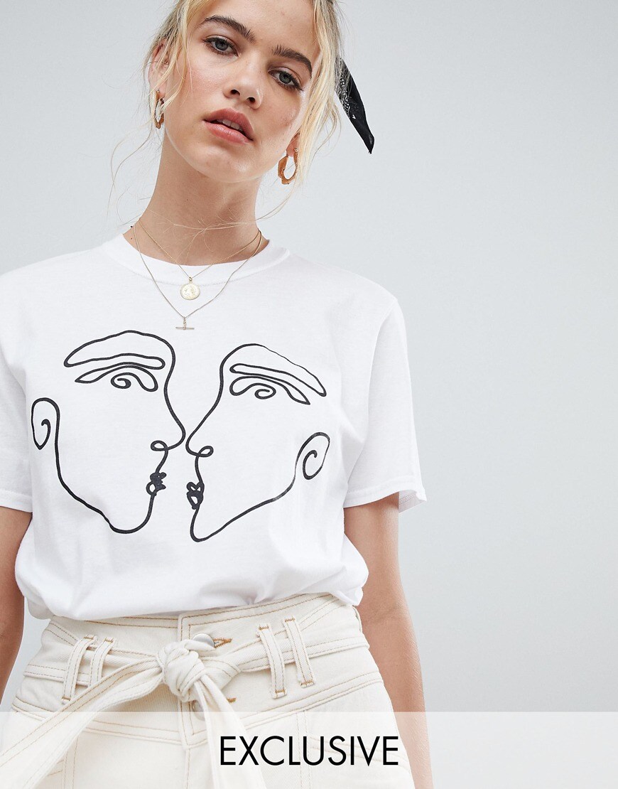 Reclaimed Vintage Inspired - T-shirt avec visages s'embrassant