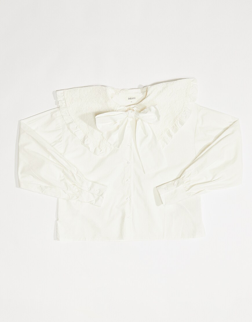Ghospell shirt with lace collar and pussybow | ASOS Fashion & Beauty Feed