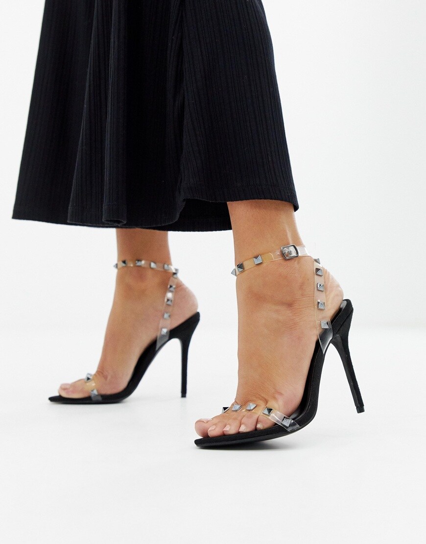 Boohoo stud detail clear strap barely there heeled sandal | ASOS Style Feed
