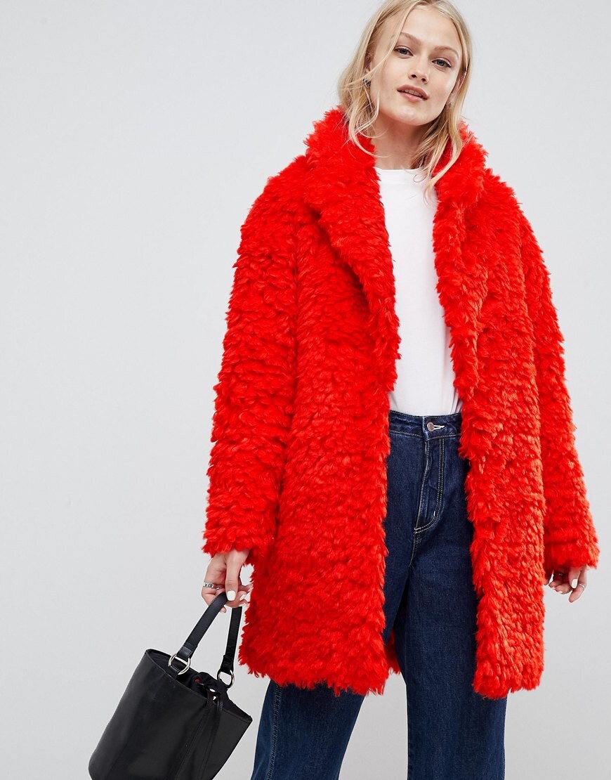 ASOS DESIGN coat in fluffy borg available at ASOS | ASOS Style Feed