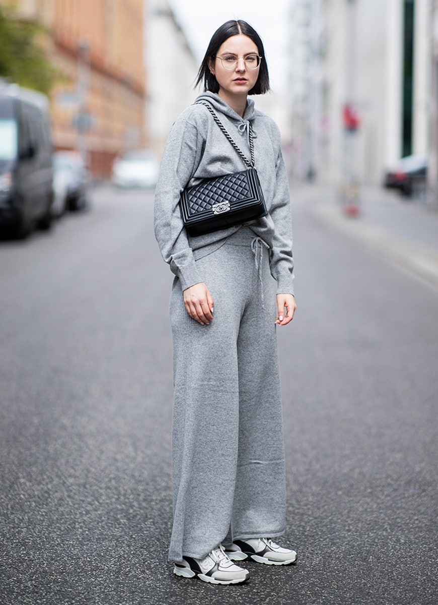 Street style image of grey sweat pants | ASOS Style Feed