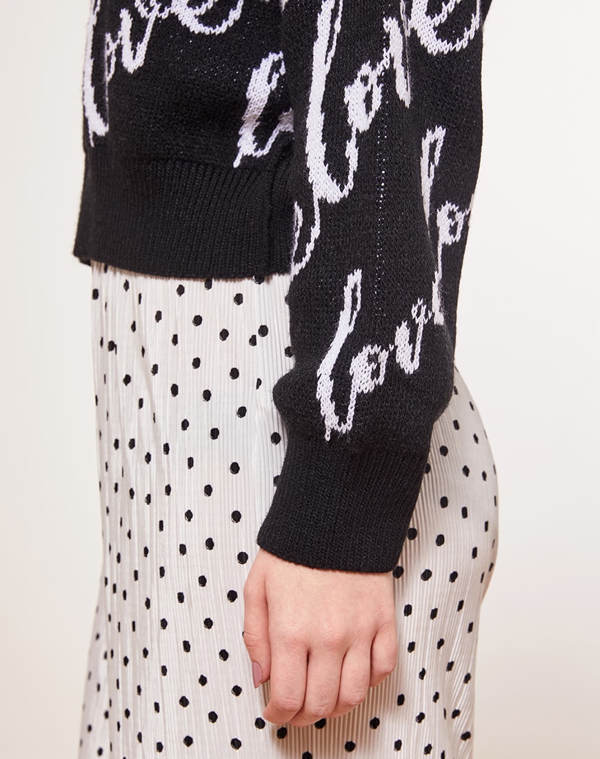 ASOS DESIGN crop jumper with all over love logo available at ASOS | ASOS Style Feed