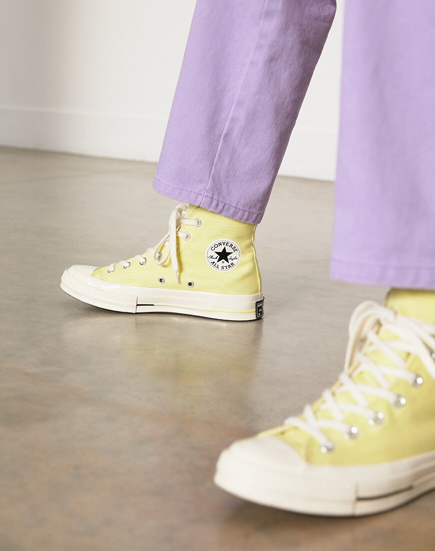 Lilac jeans and yellow Chuck Taylor Converse available at ASOS | ASOS Style Feed