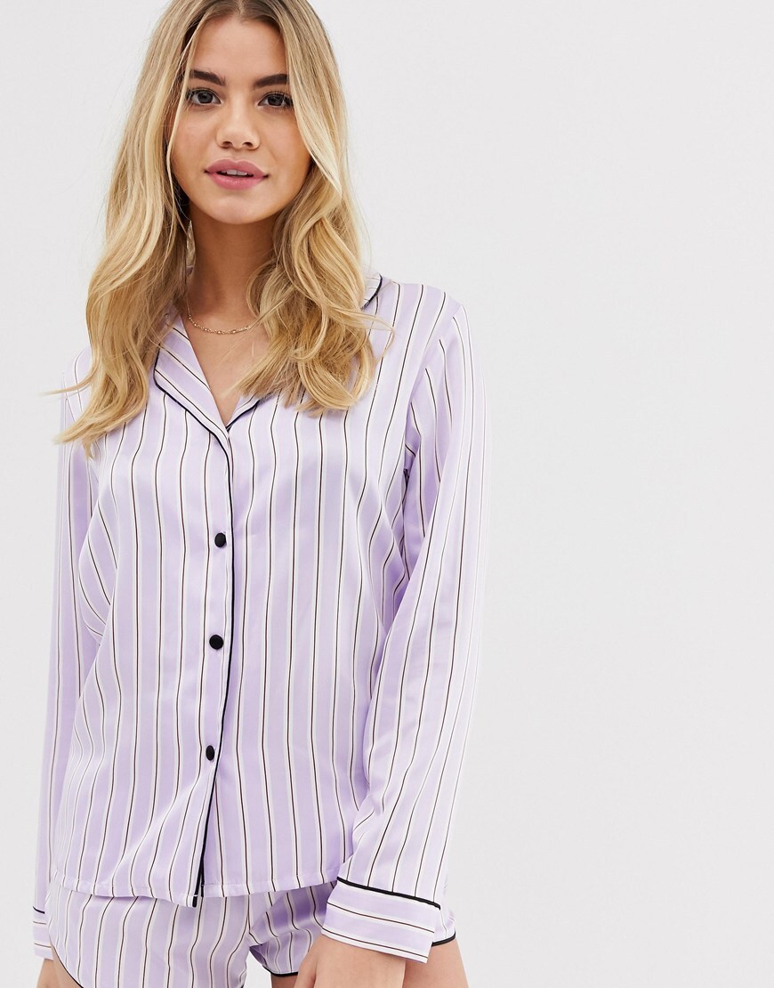 Hunkemoller Amour satin stripe pyjama top available at ASOS | ASOS Style Feed