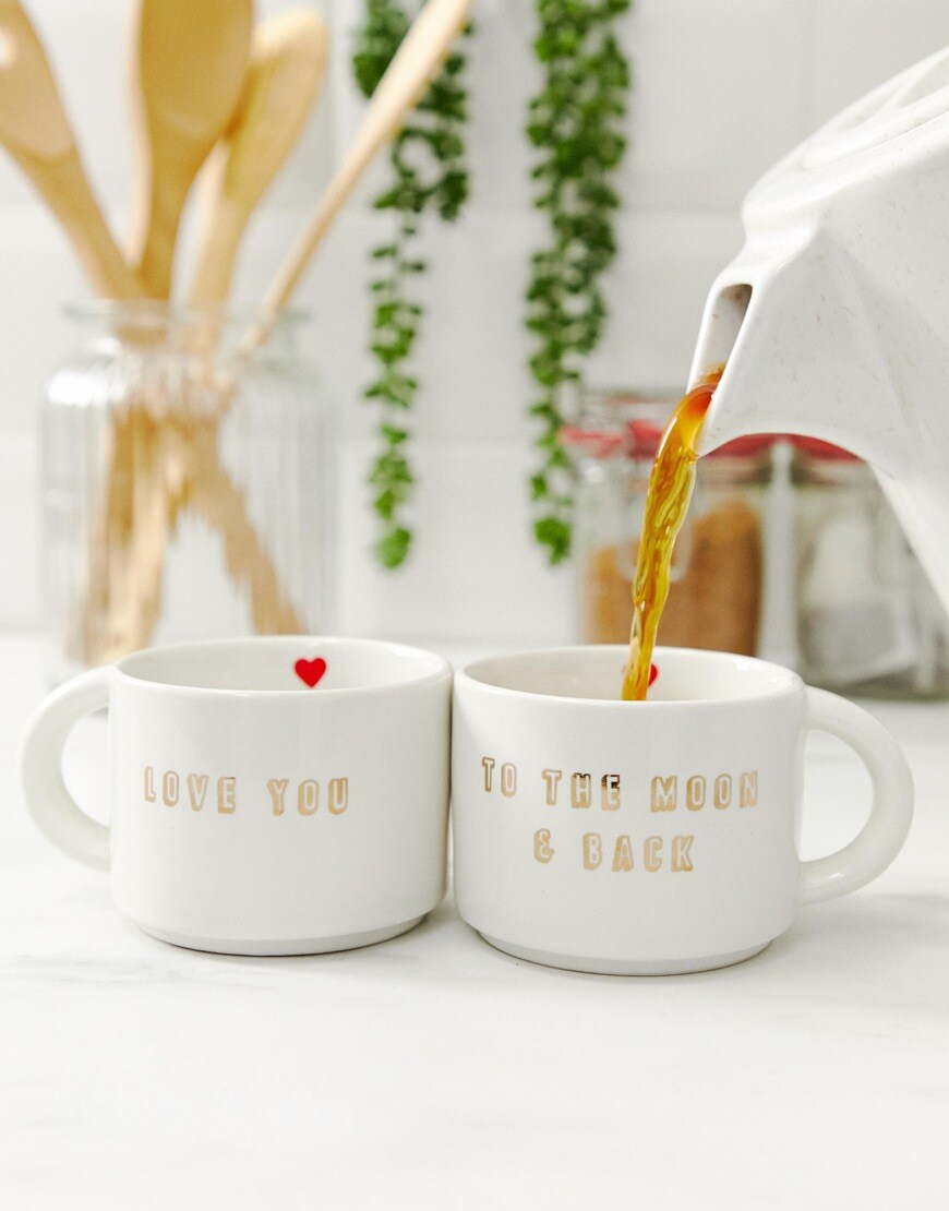 Sass & Belle Valentines set of two love you to the moon and back mugs available at ASOS | ASOS Style Feed