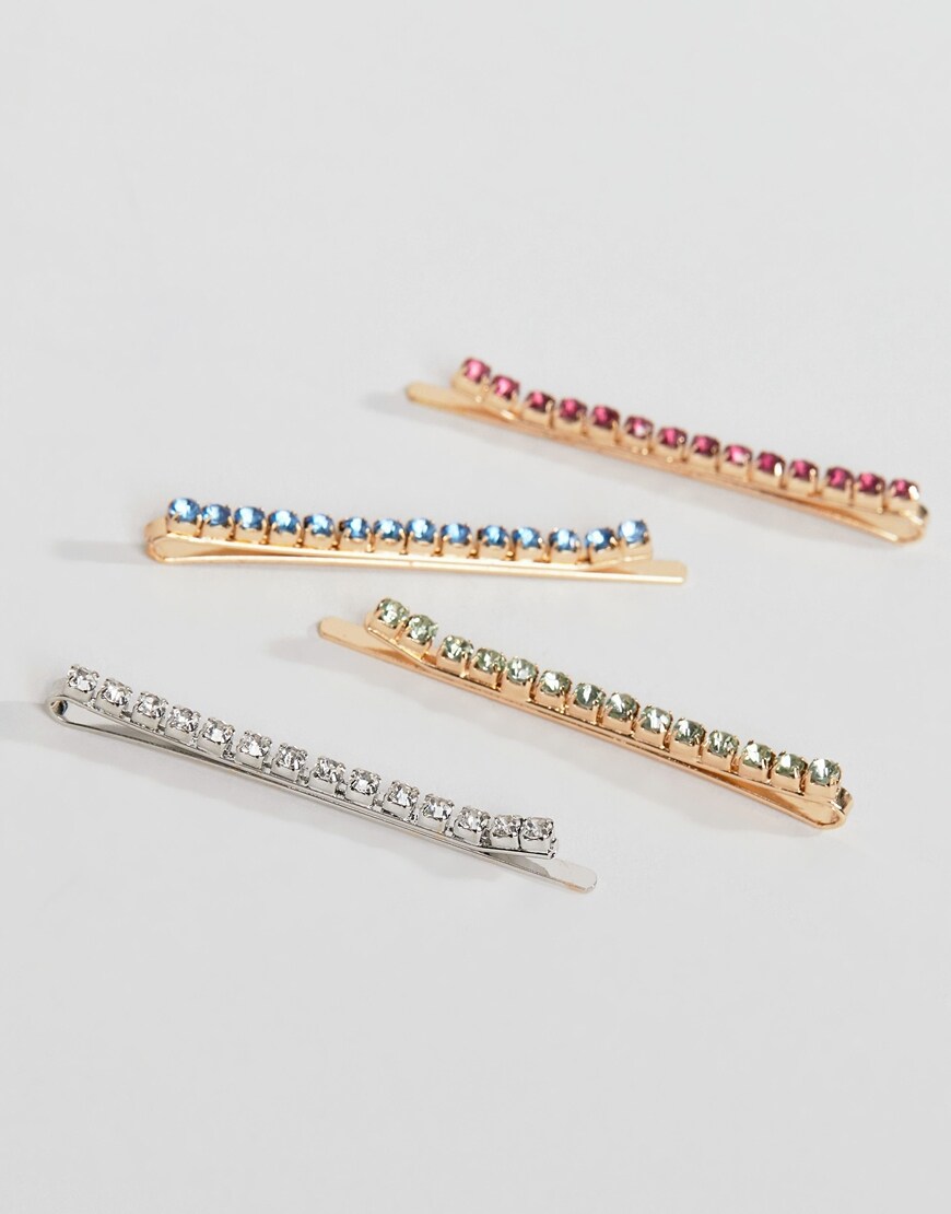 Liars & Lovers - Lot de 4 barrettes en strass arc-en-ciel