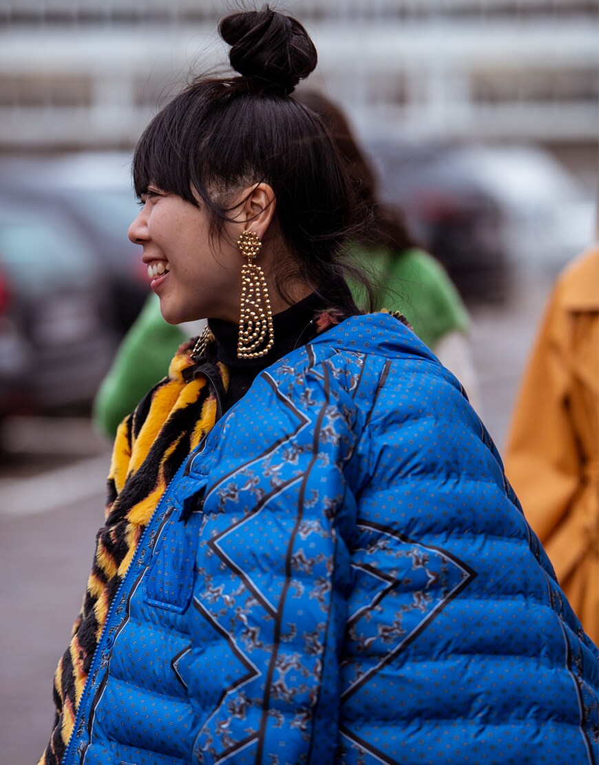 Street style Fashion Week Copenhague : boucles d'oreilles XXL