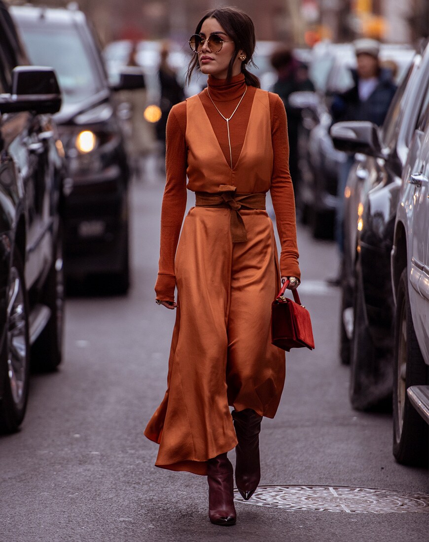 Street style image of a woman in a brown dress | ASOS Style Feed