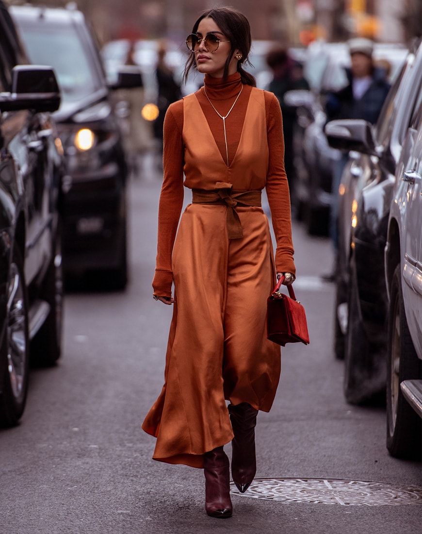 Street style image of a woman in a brown dress | ASOS Style Feed 
