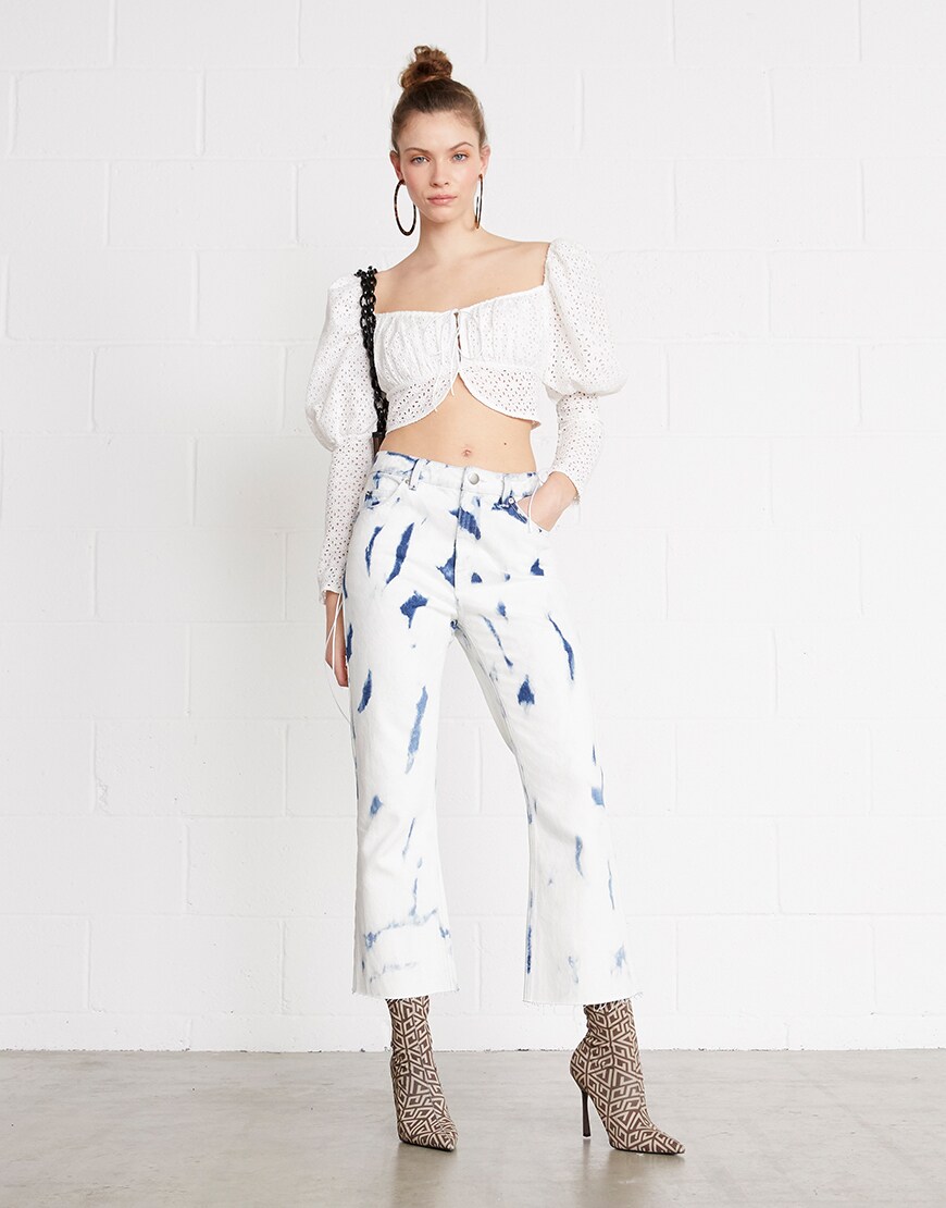 Model wearing broderie milkmaid top available on ASOS | ASOS Style Feed