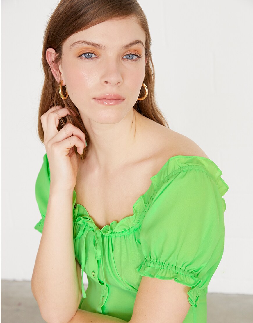 Model wearing neon milkmaid dress available on ASOS | ASOS Style Feed