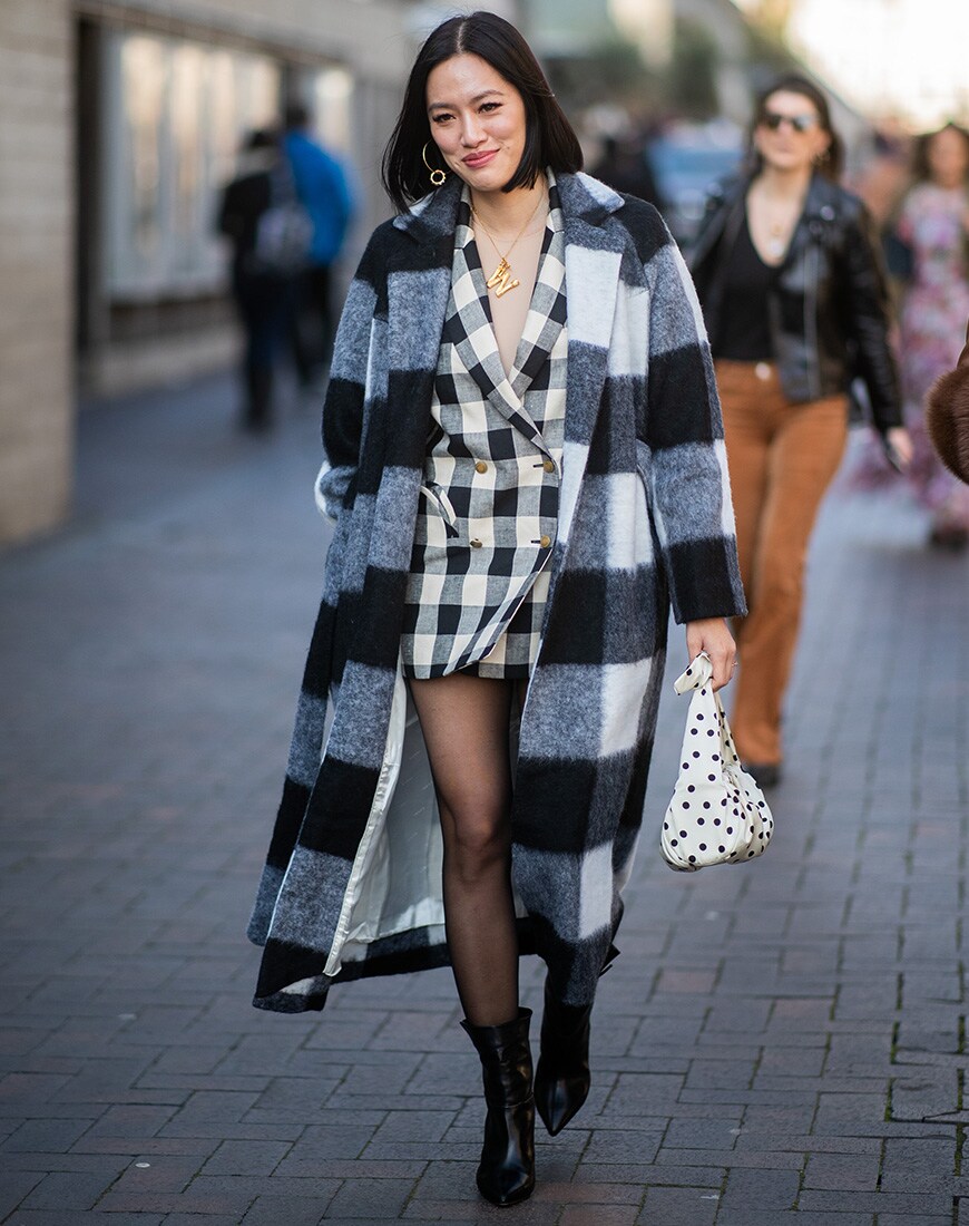 Street style image of a check blazer and coat | ASOS Style Feed