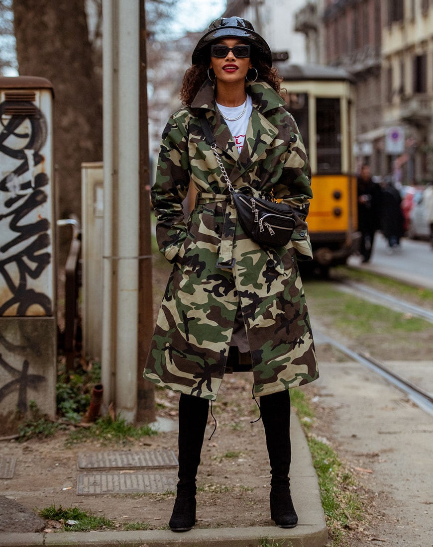 Street style image of a woman in a camo coat | ASOS Style Feed