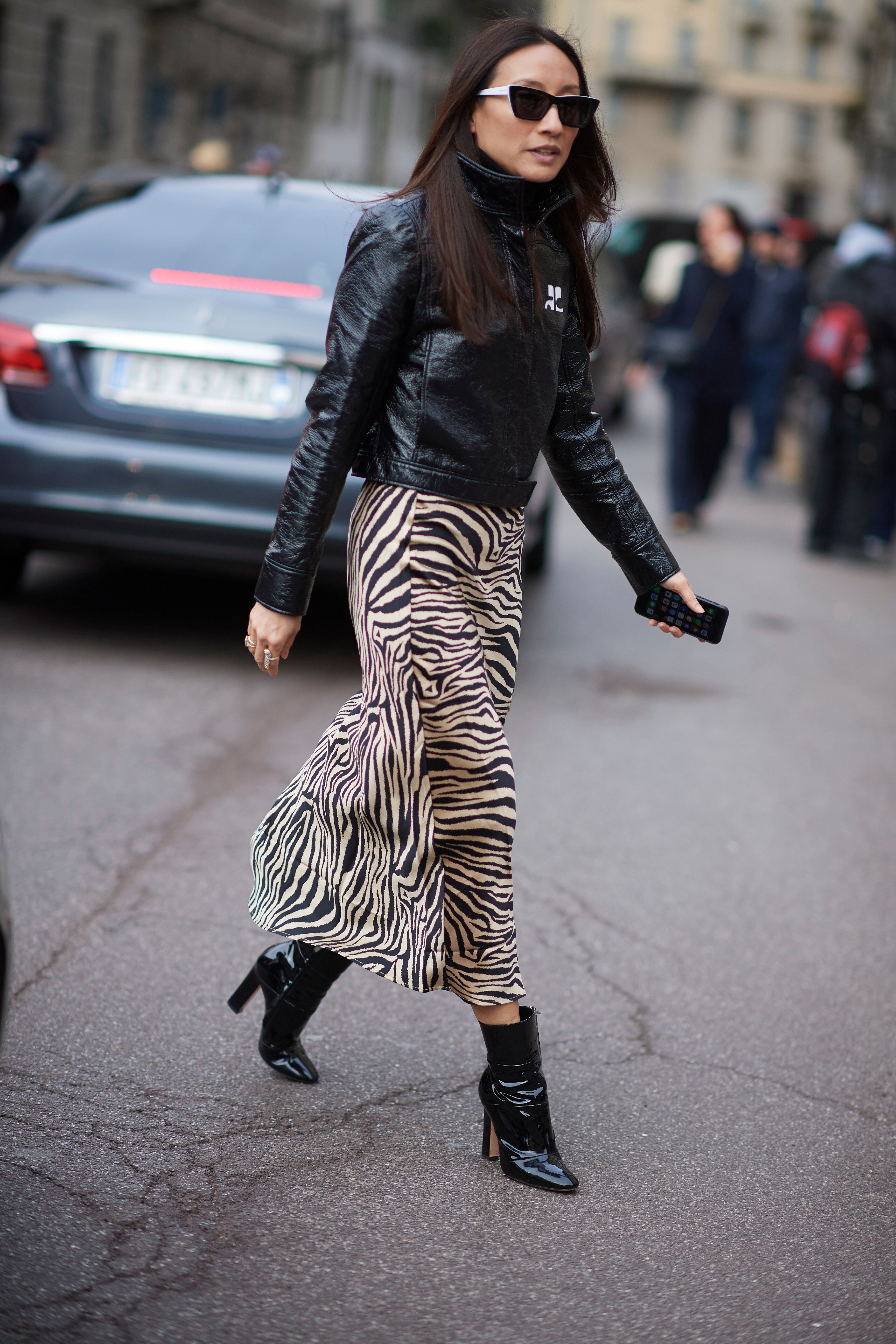 Street style image of a woman wearing a zebra print skirt | ASOS Style Feed