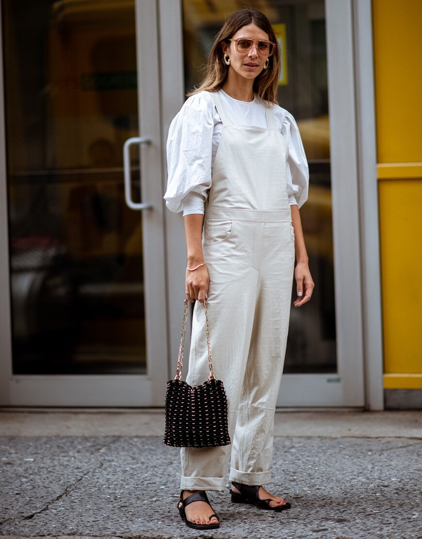 new York street style all beige overall xl schultern