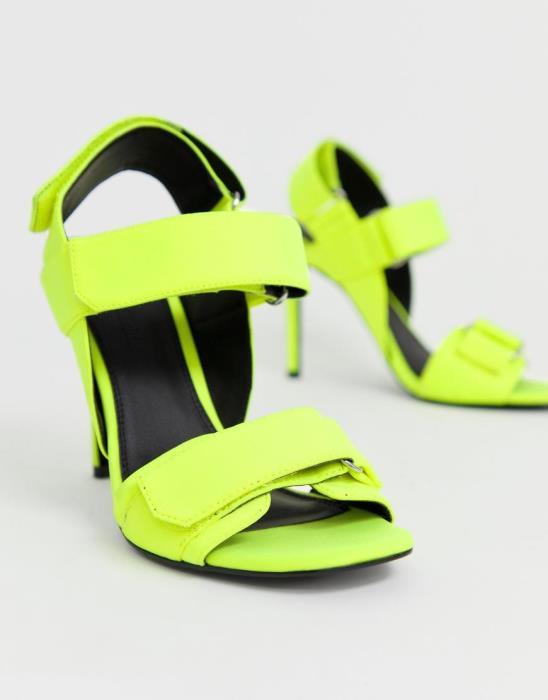 ASOS DESIGN Hazelnut sporty heeled sandals in neon yellow | ASOS Style Feed