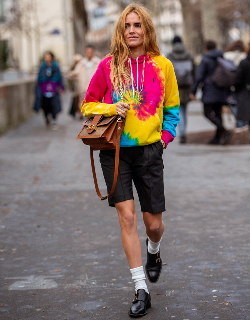 Street style image of Pernille Teisbaek in a tie dye sweater | ASOS Style Feed