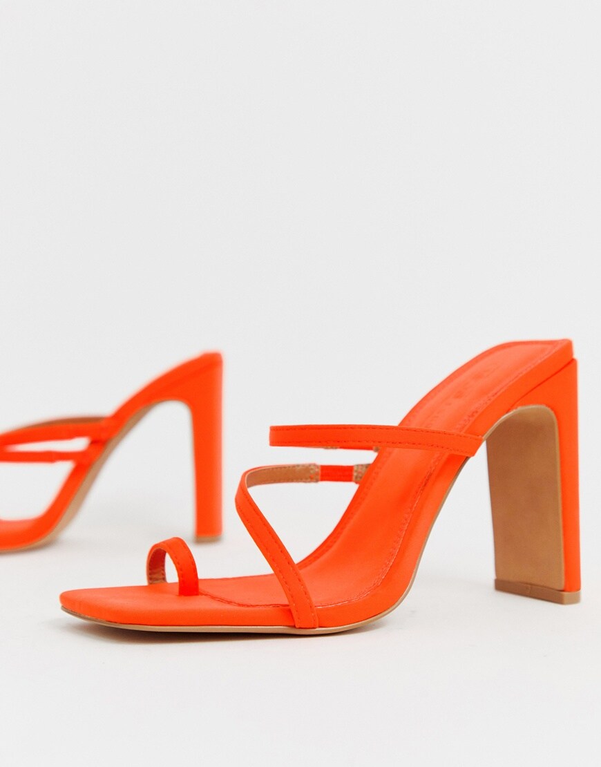 ASOS DESIGN Heckle toe loop barely there block heeled sandals in neon orange