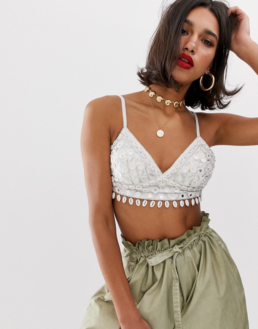 ASOS DESIGN crop top with shell sequin | ASOS Style Feed