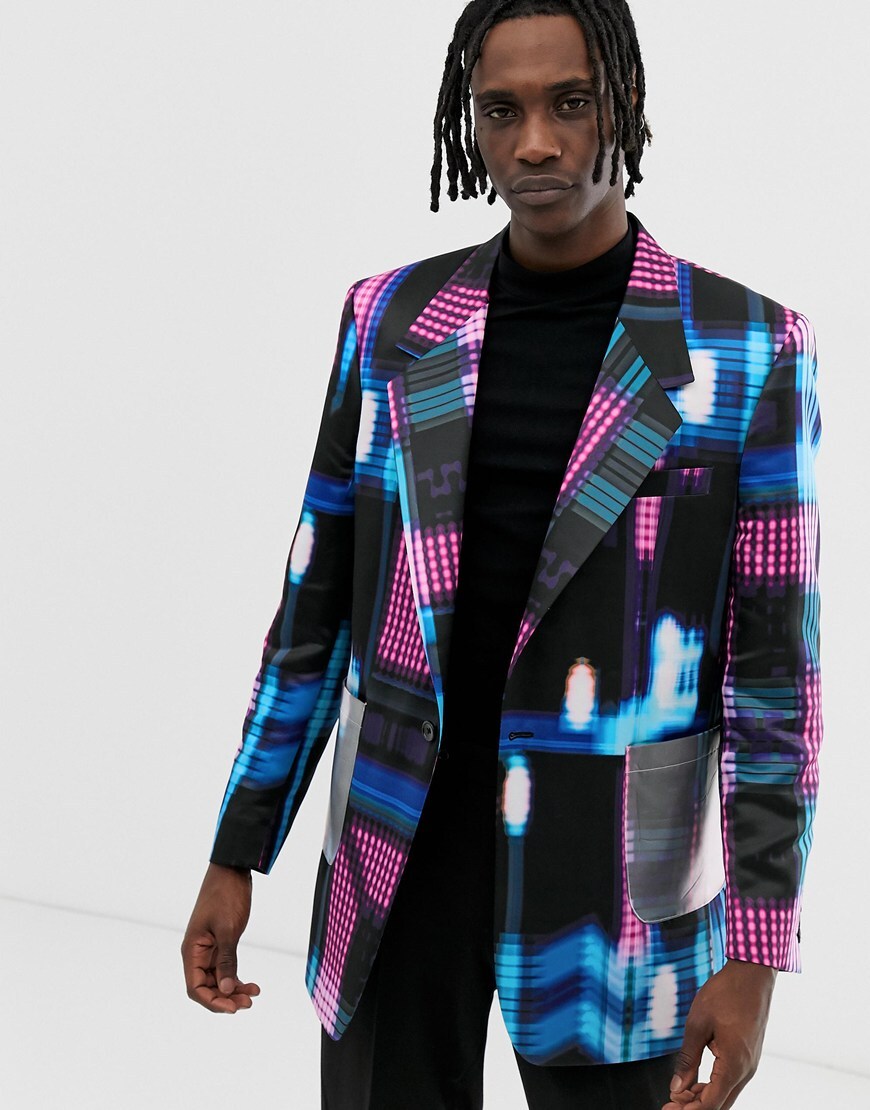 Veste oversize de costume avec carreaux de couleur vive et poche