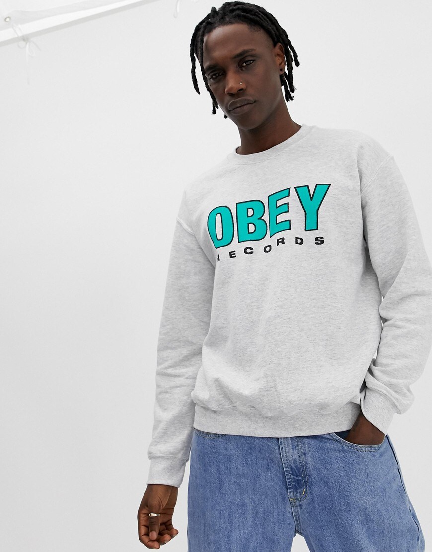 Obey Records grey sweatshirt | ASOS Style Feed