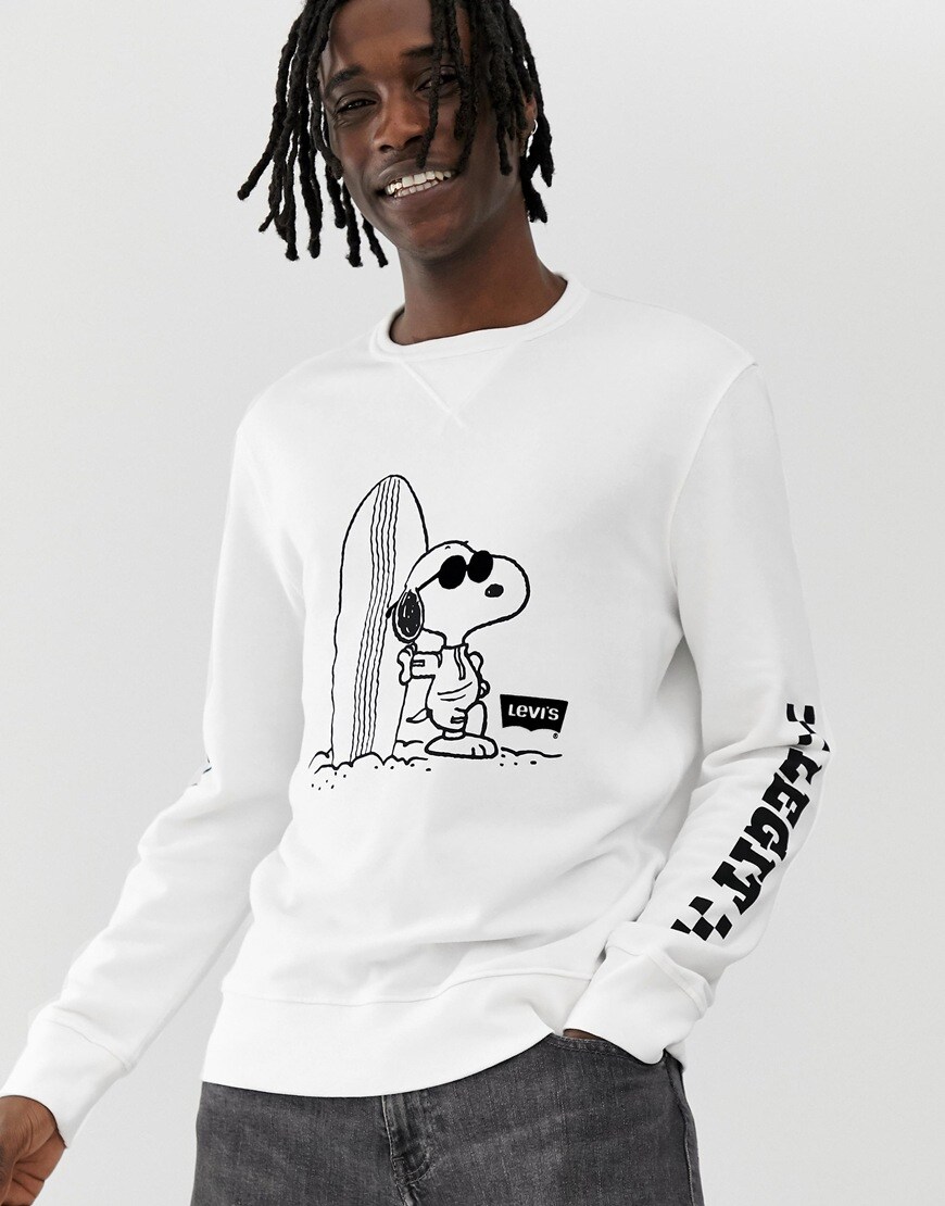 Levi's - Peanuts Snoopy - Sweat ras de cou à imprimé surf - Blanc