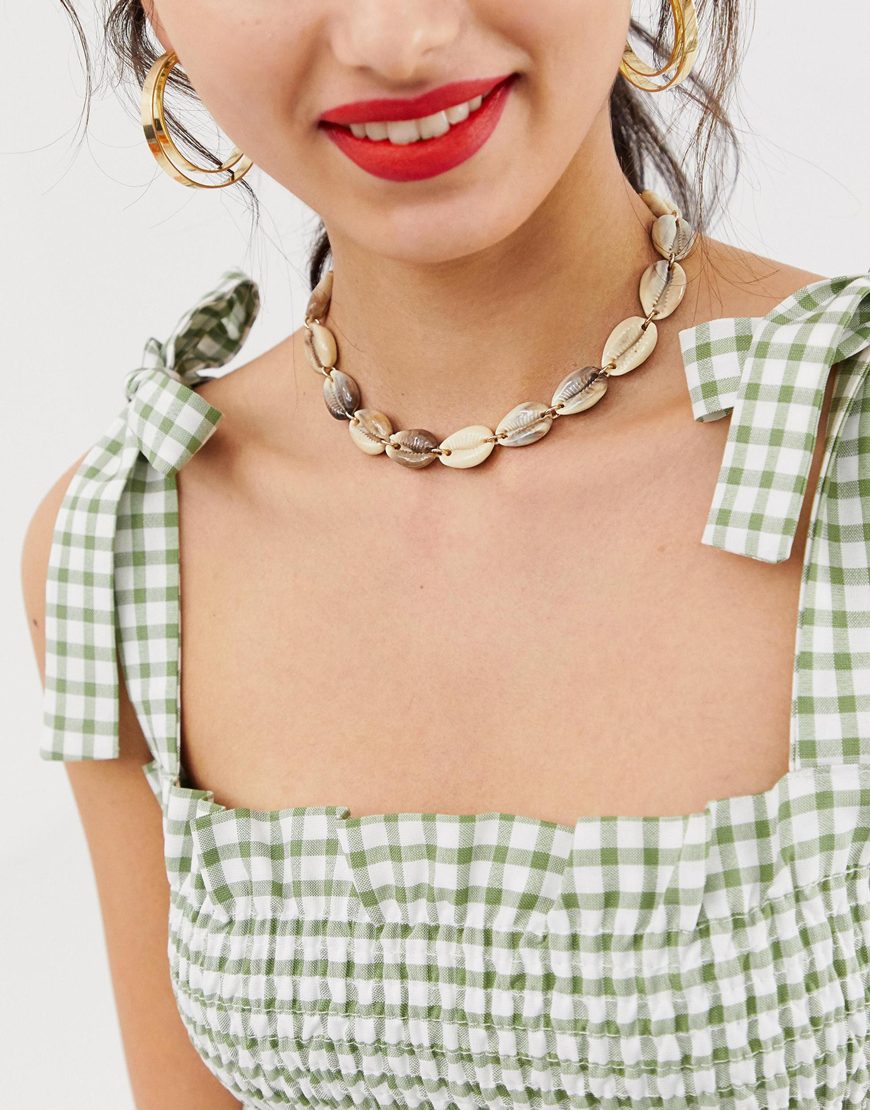 Monki faux shell necklace in beige | ASOS Style Feed