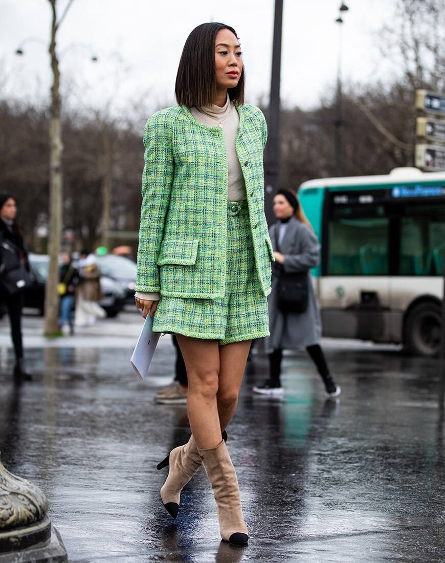 A street style image of a woman in a blazer and shorts | ASOS Style Feed