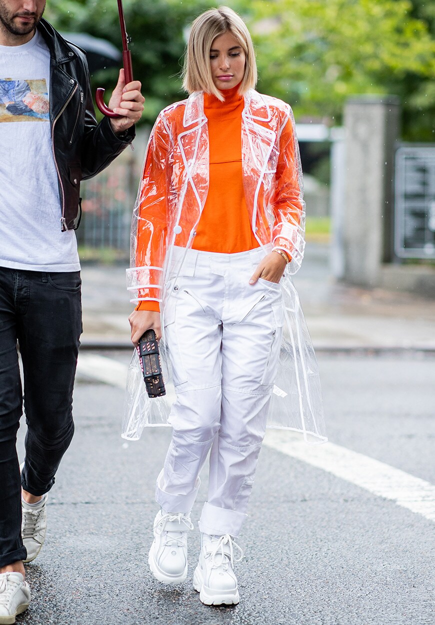 A street style image of a woman in a see through coat | ASOS Style Feed