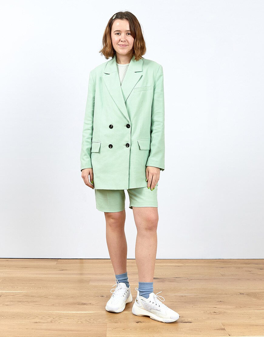 A picture of an ASOSer wearing a green short suit | ASOS Style Feed