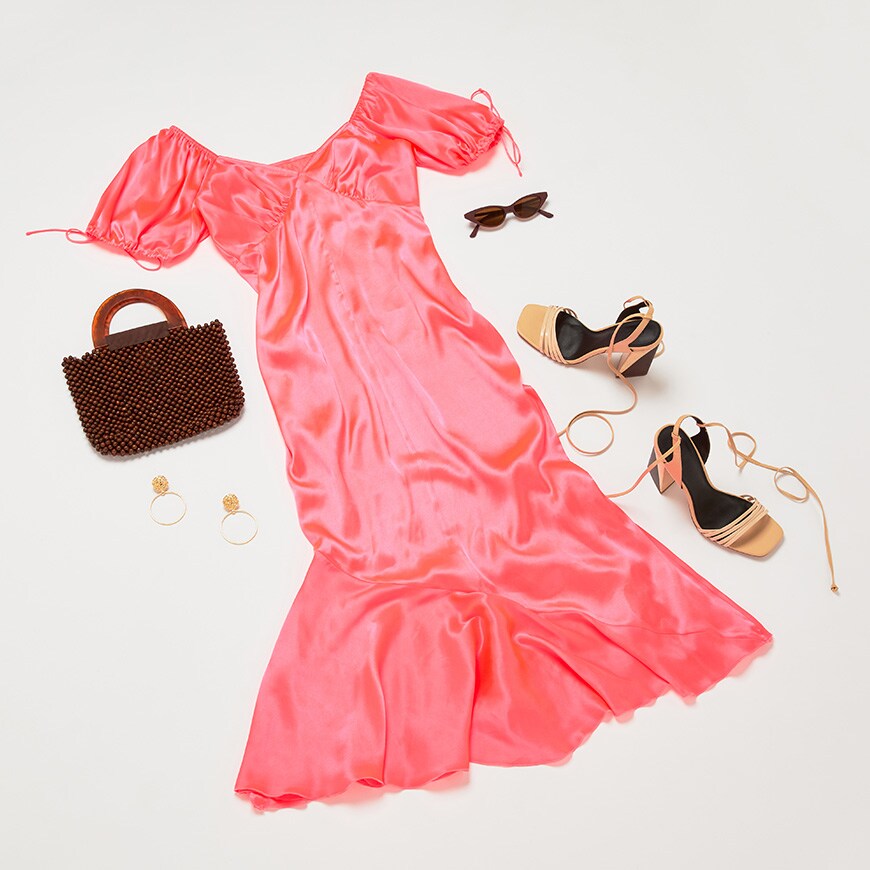 A pink dress, heels and beaded bag available at ASOS | ASOS Style Feed