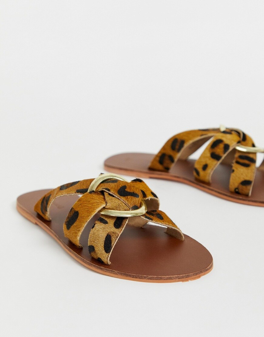 Warehouse leather leopard-print sandals | ASOS Style Feed